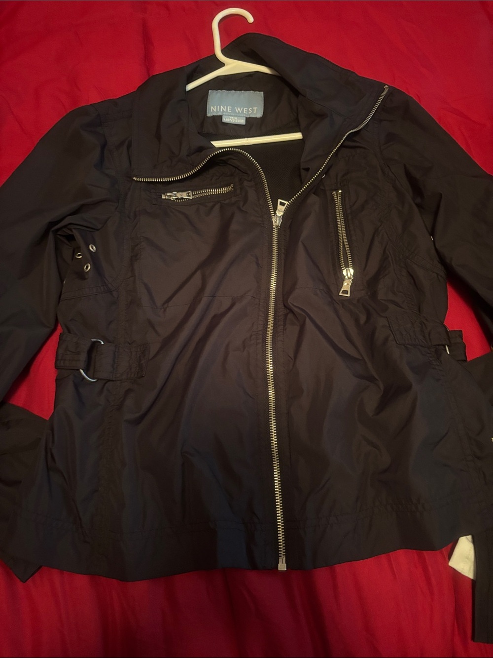 Nine West Black Zip-Front Utility Jacket with Pocket Details